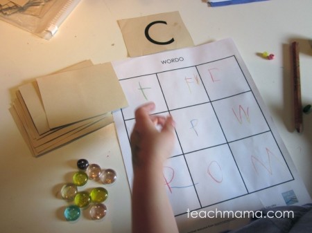a game for practicing spelling, sight words, or letters: WORDO!