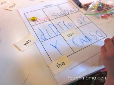 a game for practicing spelling, sight words, or letters: WORDO!
