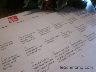 holiday advent activity calendar