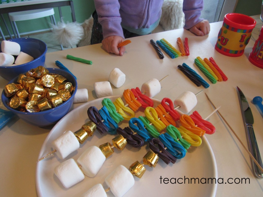 sweet rainbow kabobs | st patty's day treat teachmama.com