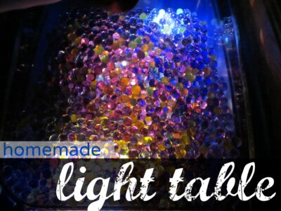 homemade light table, water beads