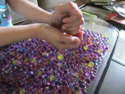homemade light table, water beads