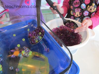 homemade light table, water beads