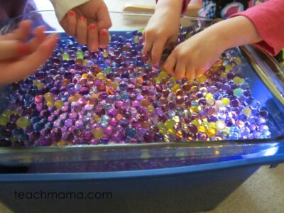 homemade light table, water beads