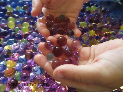 homemade light table, water beads