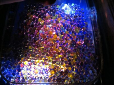 homemade light table, water beads
