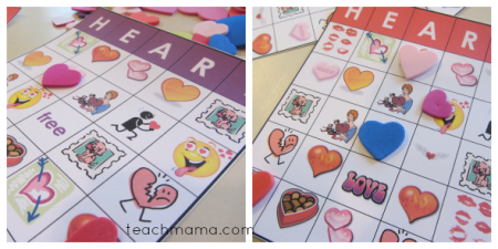 valentines day class party HEART bingo