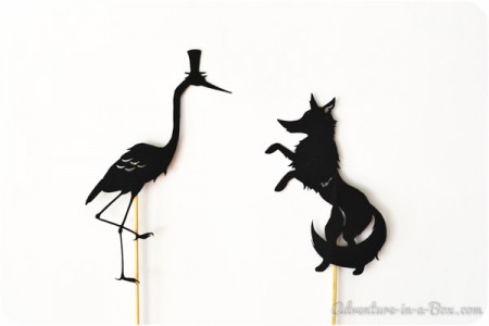 the fox and the crane: shadow puppets with printables | guest post by  @liskarediska on teachmama.com