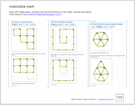 matchstick math: patterns, puzzles and critical thinking