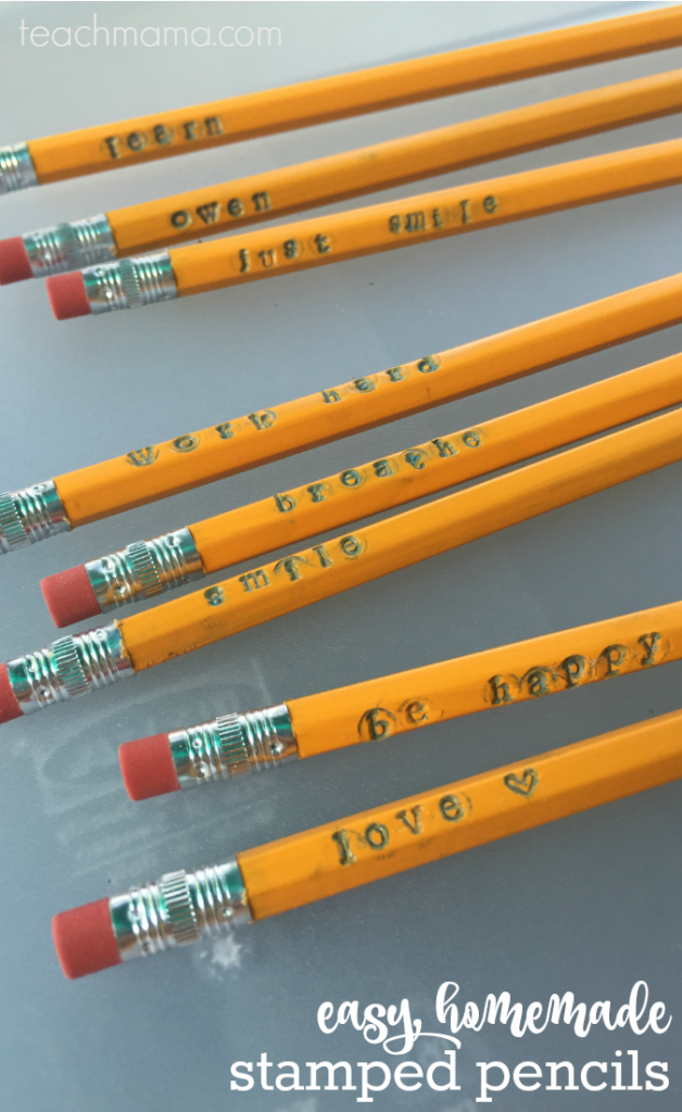 easy homemade stamped pencils plain pencils go from boring to BAM! teachmama.com