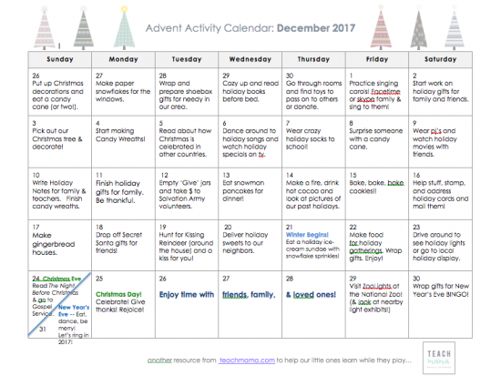 advent activity calendar 2017 teachmama.com_