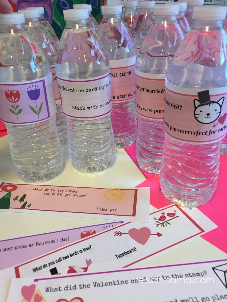 valentine's day water bottle labels: teachmama.com