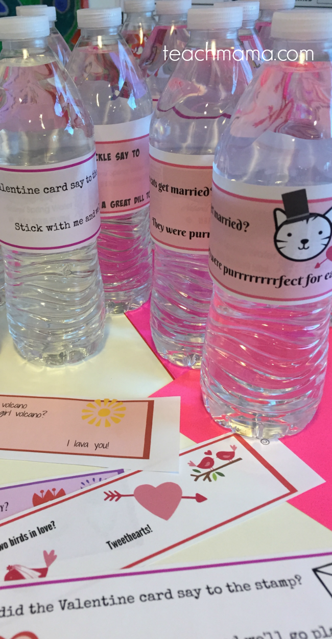 valentine's day water bottle labels: get kids reading jokes! teachmama.com