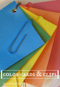 color cards and clips | fine motor fun teachmama.com