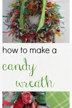 candy wreath hanging on door