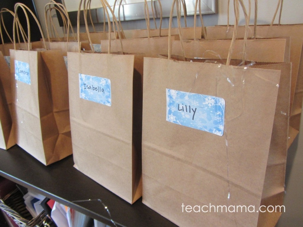 brown birthday bags with nametags