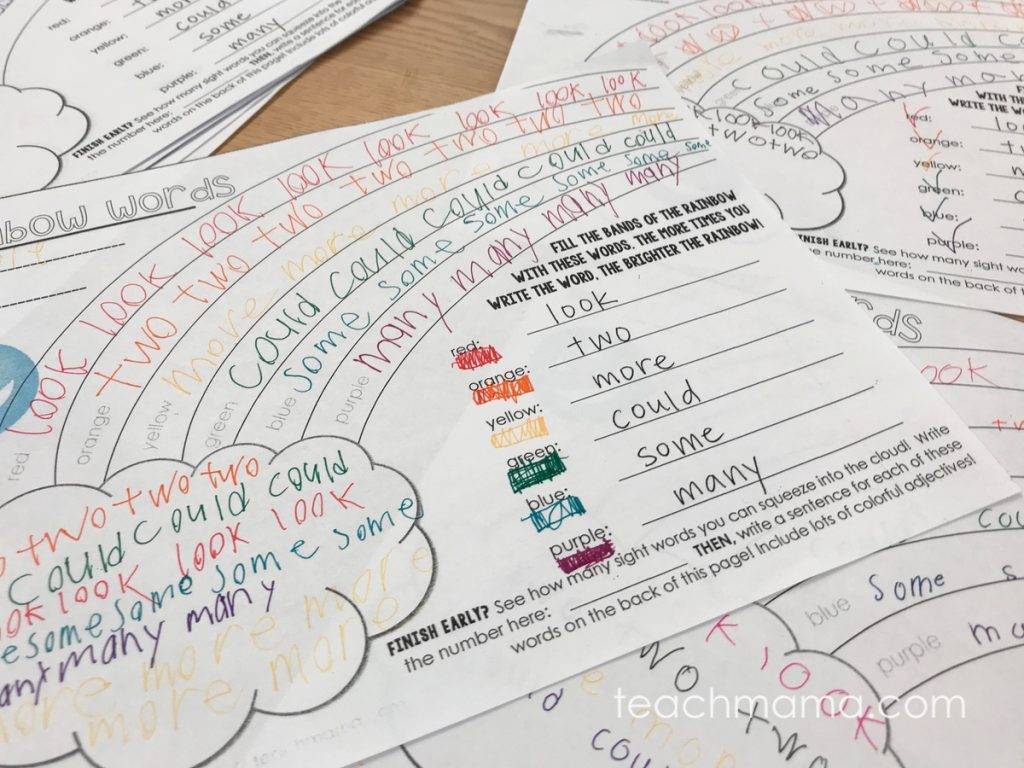 rainbow words: free sight word printable - Teach Mama