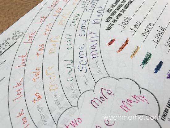 rainbow words: free sight word printable - teach mama