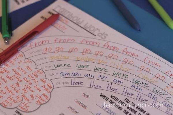 rainbow words: free sight word printable - Teach Mama