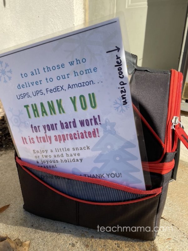 side view of thank you poster in cooler