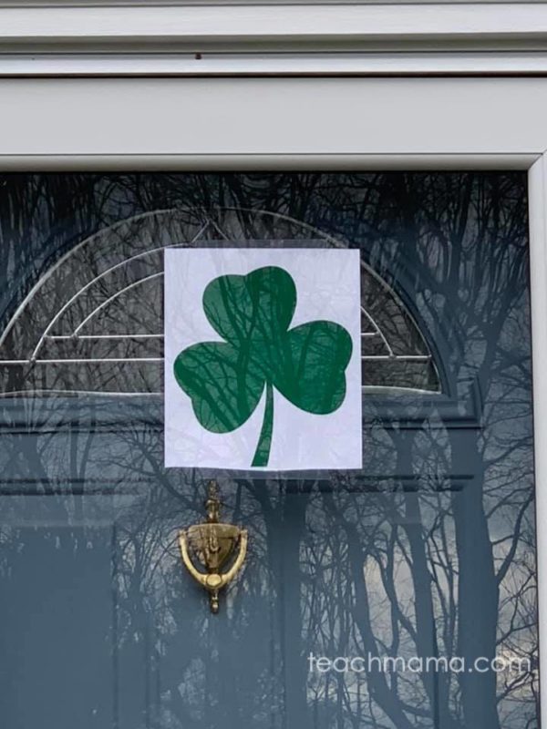 shamrock printed on paper taped to front door