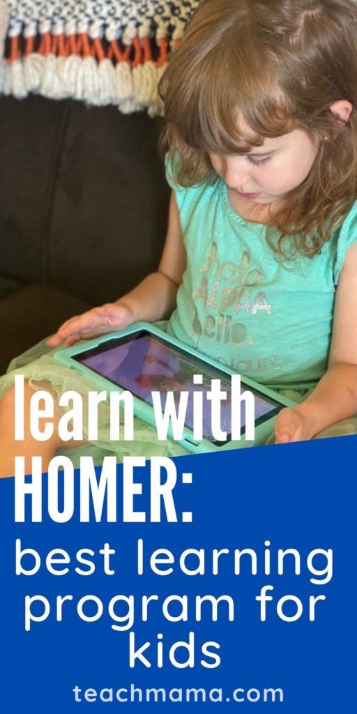 little girl playing with HOMER on tablet