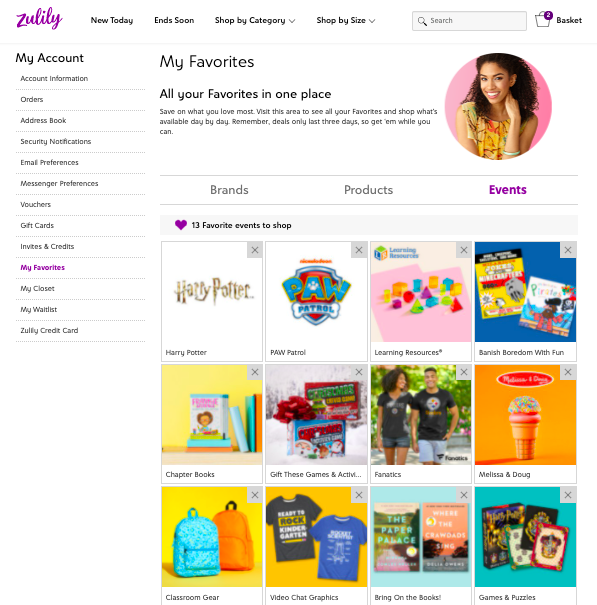 zulily favorites-- screenshot of all of my favorite brands on zulily