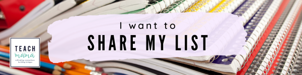 Spiral bound notebooks and pencils with the text "I want to share my list" in the middle of the image.