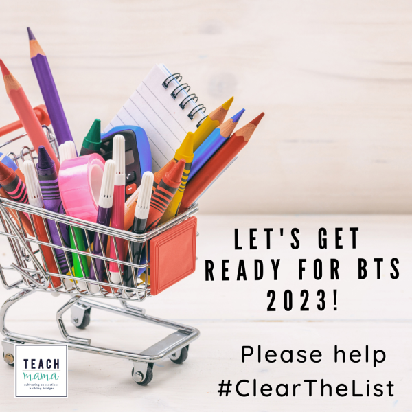 Tiny shopping card with school supplies with 'let's get ready for BTS 2023!' on right side of image.