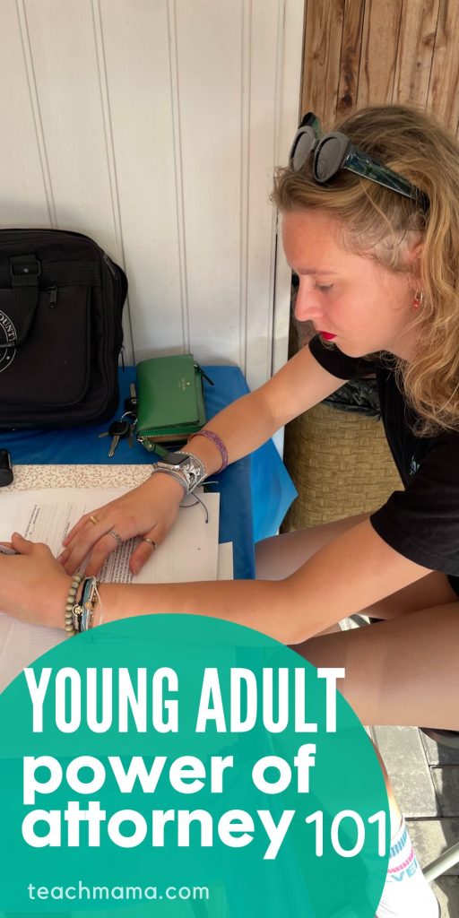 girl signing a young adult power of attorney form