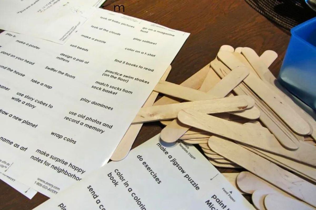 Popsicle sticks and fun things to do labels