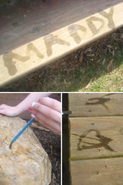 compilation image of painting on rocks and concrete with water