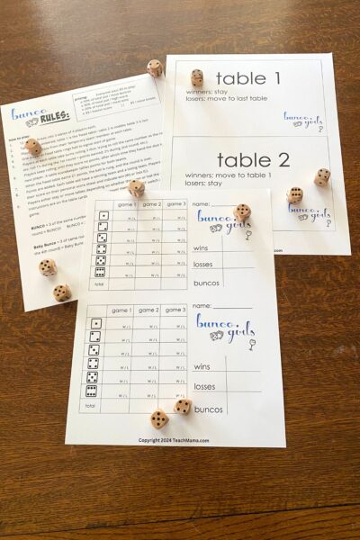 Bunco printable score sheets