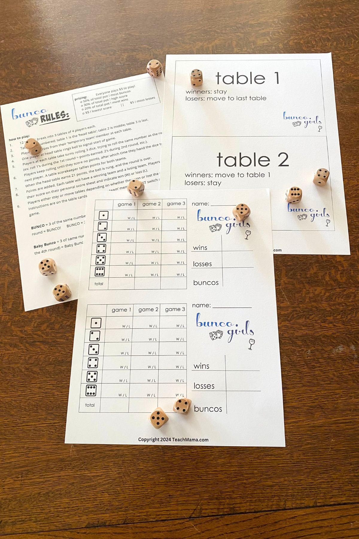 Bunco printable score sheets