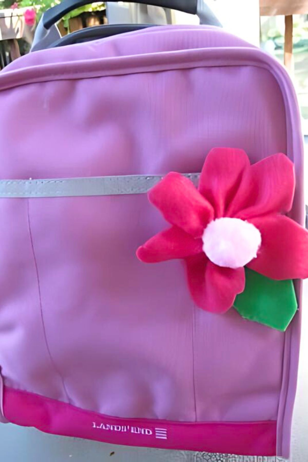 felt flower for backpack Lilac backpack with red cloth flower