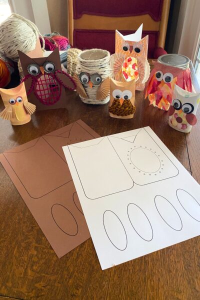 Card Owl craft printable on white and brown cardstock