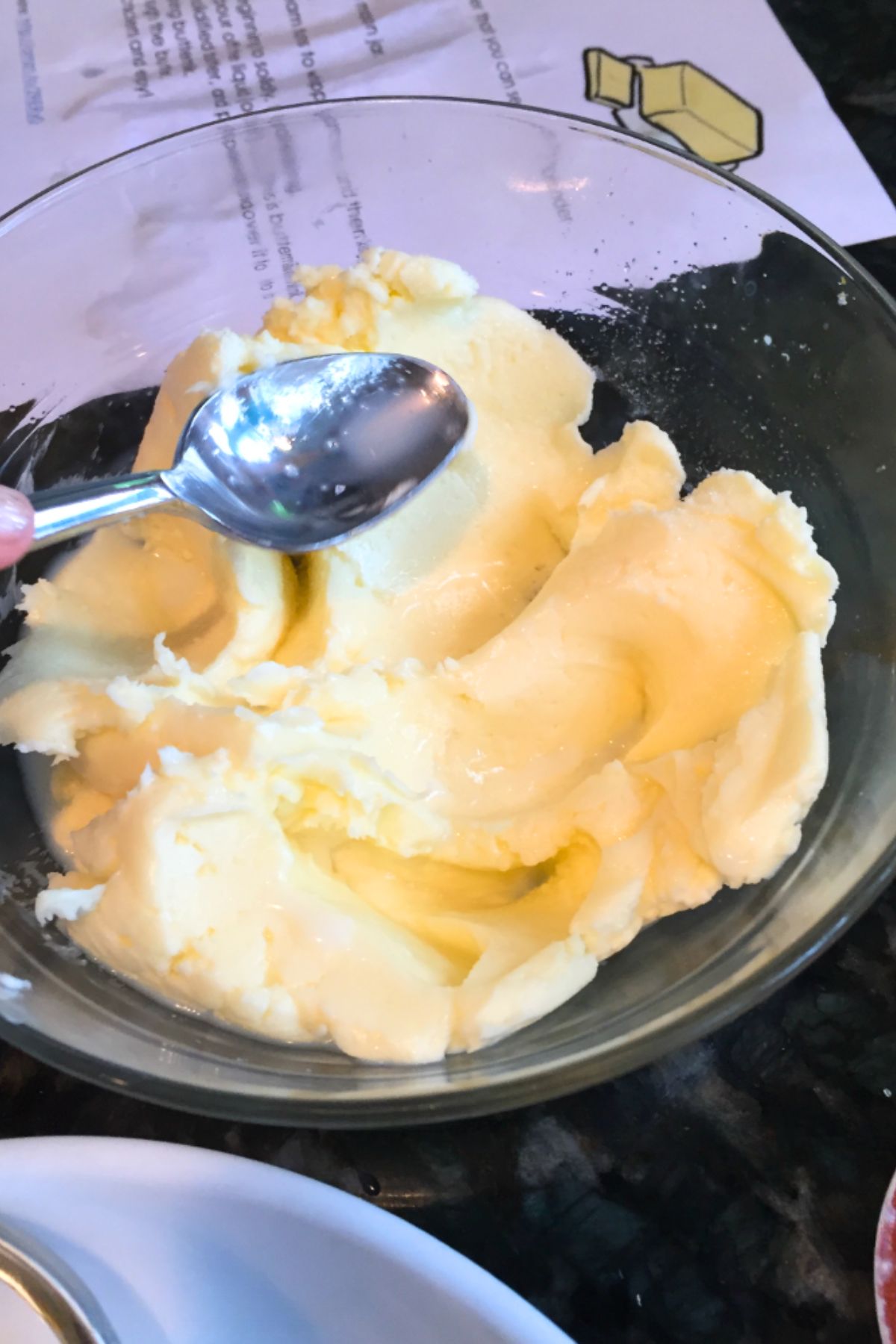 Finished butter on a glass plate