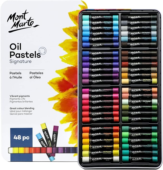 A metal box of oil pastels