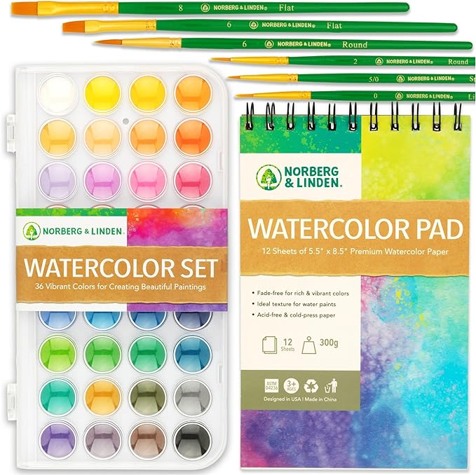Watercolor set and pad with brushes