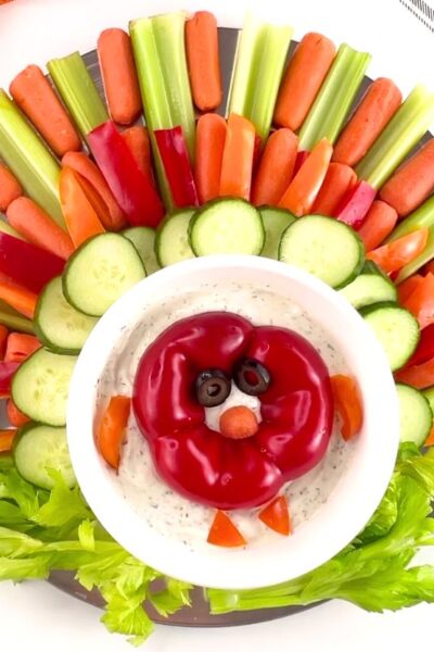 finished turkey veggie platter tray