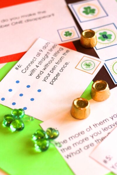 Brain Teaser game cards with candy markers
