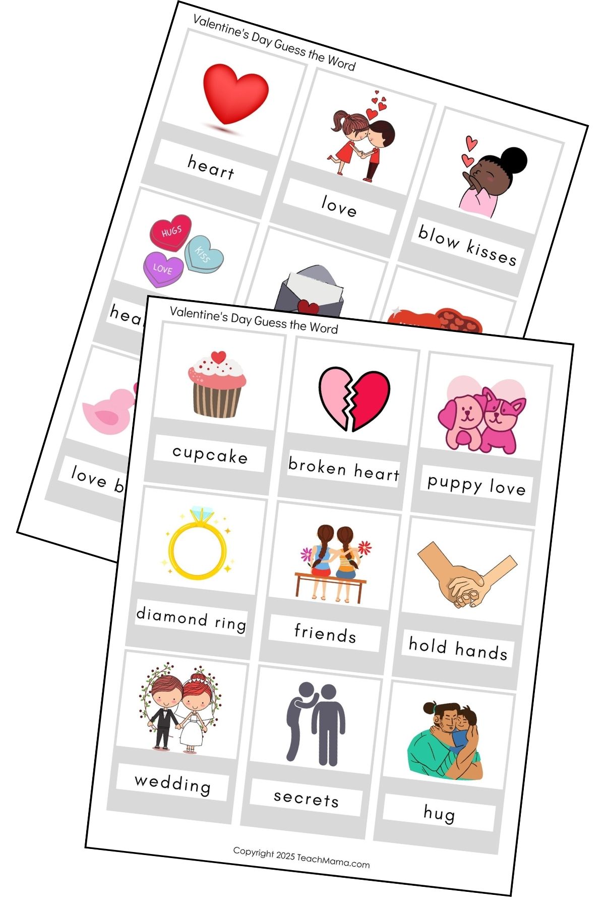 Words and associated cartoon-style images.