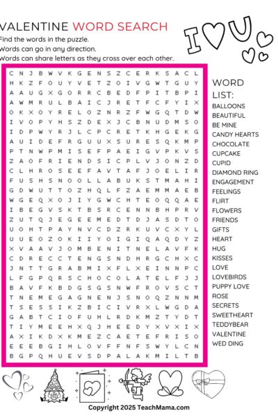 Valentine Word Search Printable