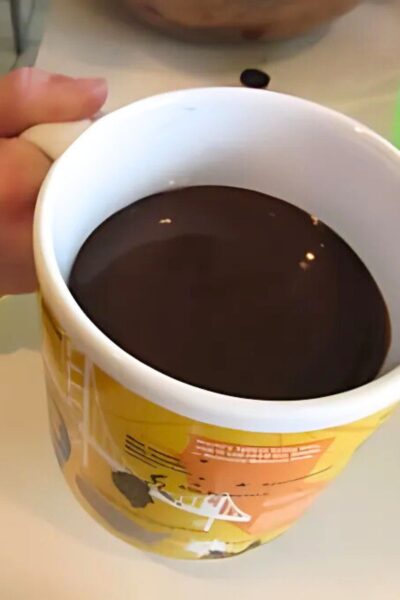 Coffee mug with chocolate pudding instead of coffee