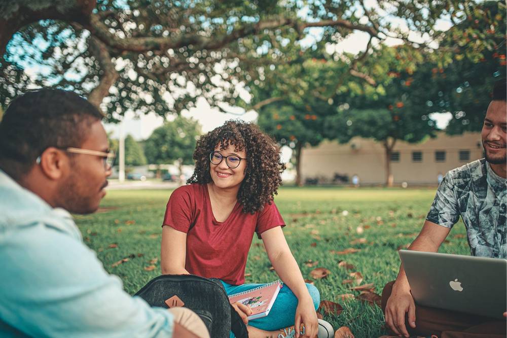 college students in university yard