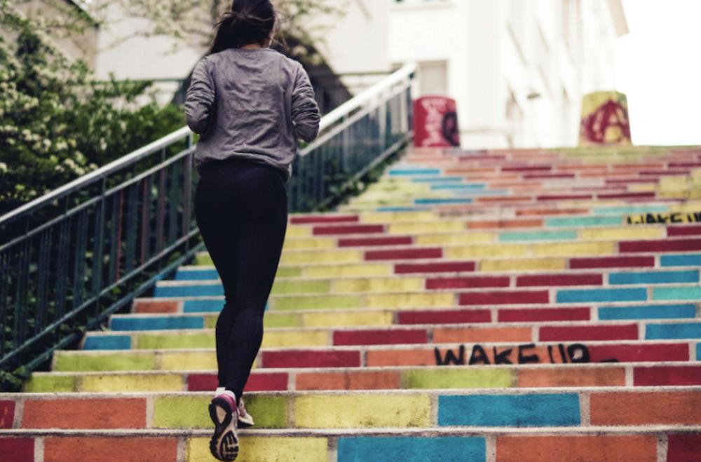 Woman climbing the stairs